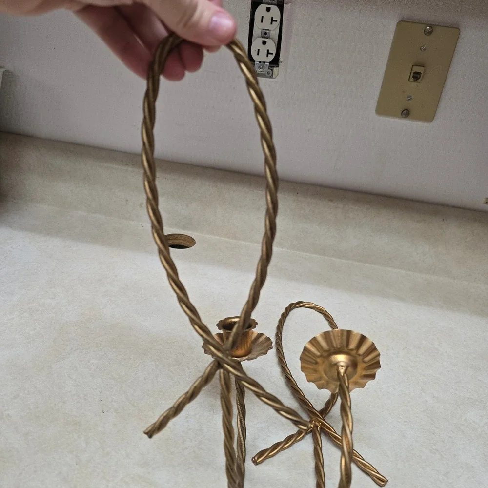 Vtg Gold Metal Twisted Rope Bow Wall Sconce Candle Holder Pair Hollywood Regency